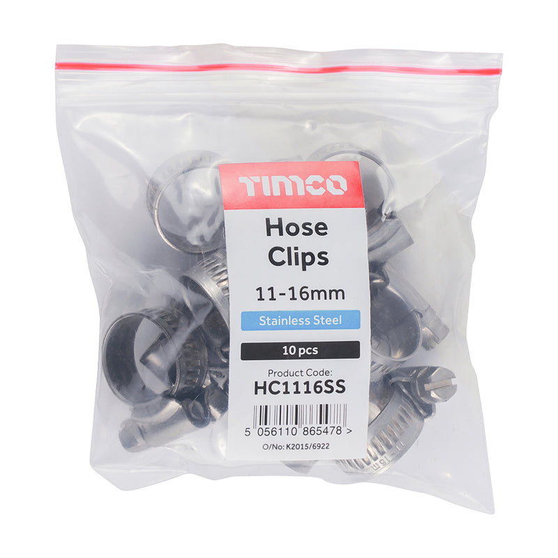 TIMCO Hose Clips A2 Stainless Steel - 110-140mm