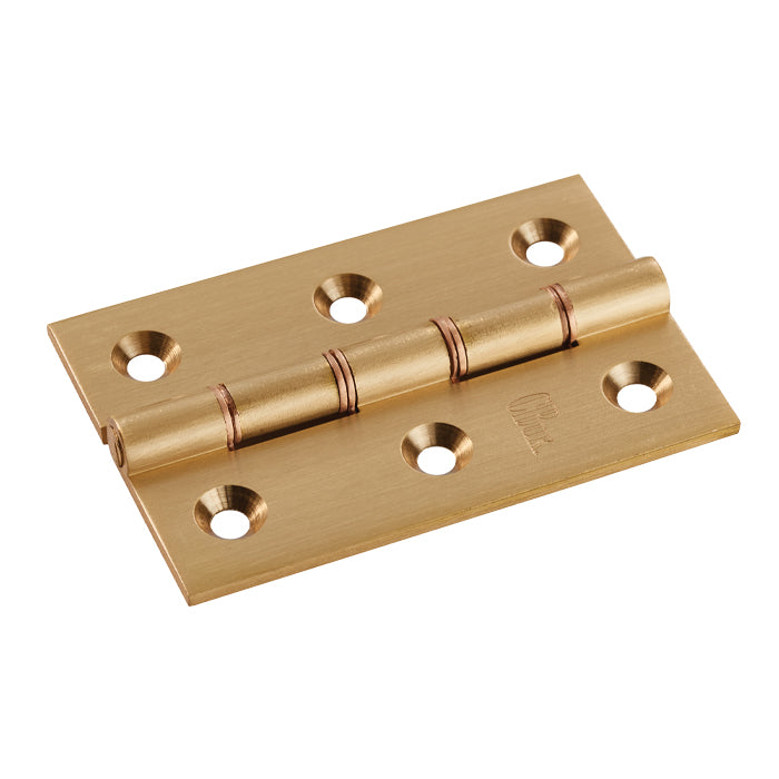 75 X 50 X 2.5Mm Double Phosphor Bronze Washered Butt Hinge C/W Screws (Pair) - Satin Brass 76 x 50 x 2.5mm