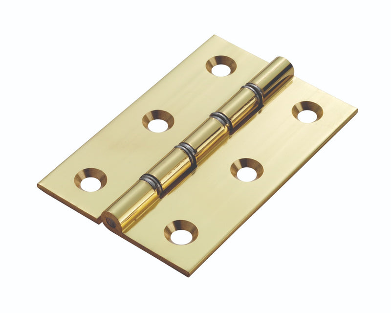 75 X 50 X 2Mm Double Steel Washered Butt Hinge C/W Screws (Pair) - Polished/Lacquered