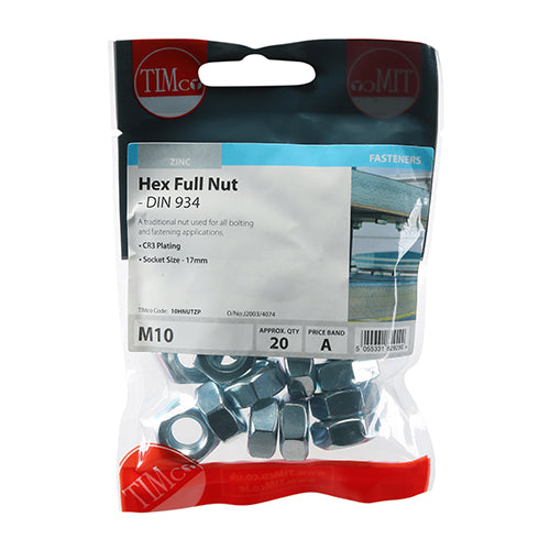 TIMCO Hex Full Nuts DIN934 Silver — Trade Pack