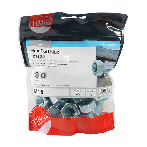 TIMCO Hex Full Nuts DIN934 Silver - M10