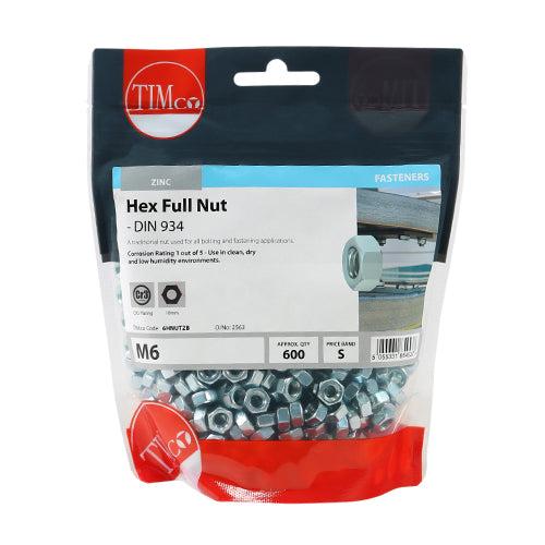 TIMCO Hex Full Nuts DIN934 Silver — Bag