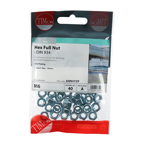 TIMCO Hex Full Nuts DIN934 Silver - M10