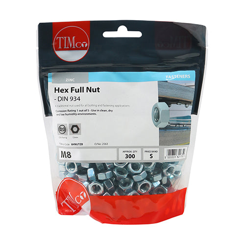 TIMCO Hex Full Nuts DIN934 Silver — Bag