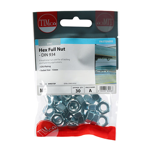 TIMCO Hex Full Nuts DIN934 Silver — Trade Pack