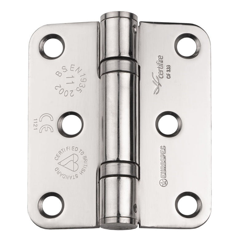 76 X 67 X 2.5Mm Ball Bearing Hinge Grade 11 C/W Screws - Radius (Pair) - Bright Stainless Steel