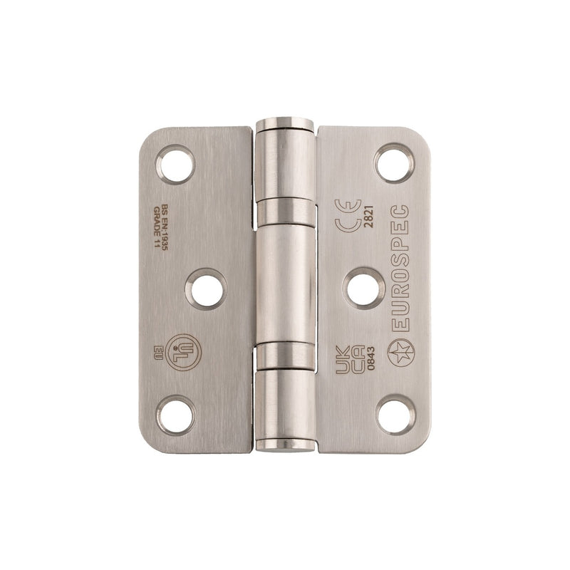 76 X 67 X 2.5Mm Ball Bearing Hinge Grade 11 C/W Screws - Radius (Pair) - Satin Stainless Steel