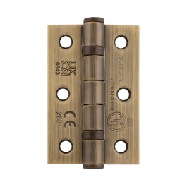 76 X 51 X 2Mm Ball Bearing Hinge Grade 7 C/W Screws (Pair) - Antique Brass