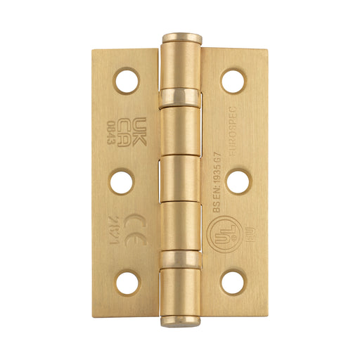 76 X 51 X 2Mm Ball Bearing Hinge Grade 7 C/W Screws (Pair) - Satin Brass