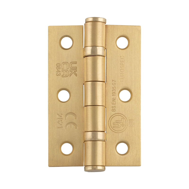 76 X 51 X 2Mm Ball Bearing Hinge Grade 7 C/W Screws (Pair) - Satin Brass