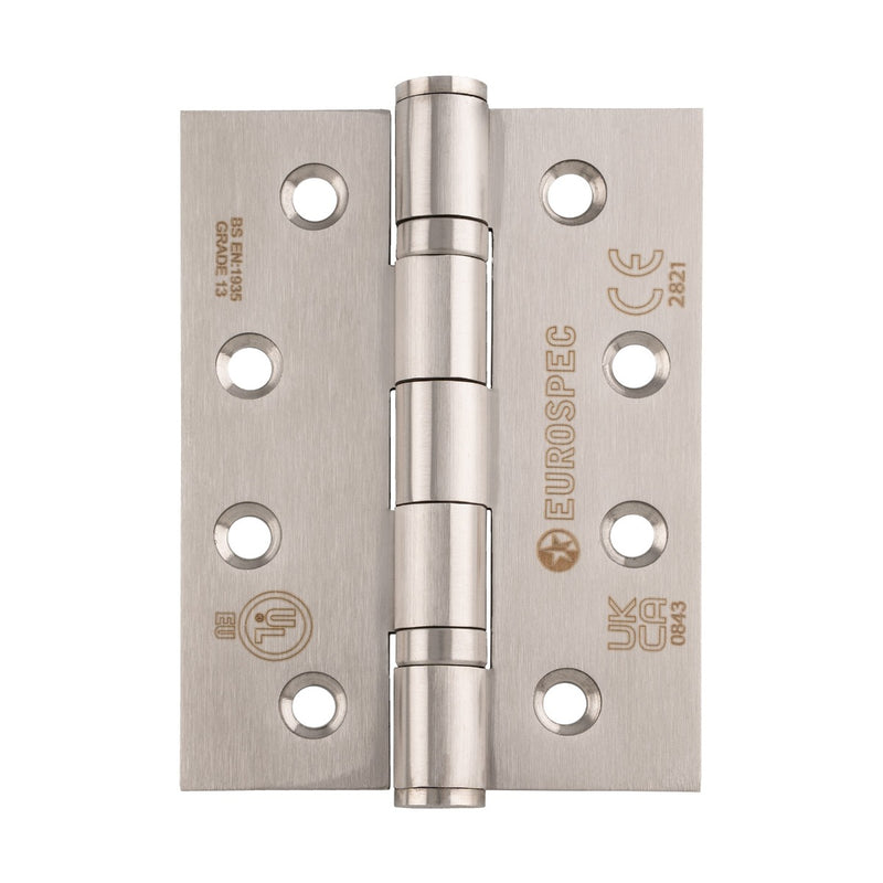 102 X 76 X 2.5Mm Ball Bearing Hinge Grade 13 C/W Screws (3 Pack) - Satin Stainless Steel