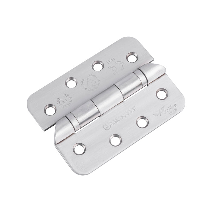 102 X 76 X 3Mm Hospital Tip Ball Bearing Hinge Grade 13 C/W Screws - Radius (Pair) - Satin Stainless Steel