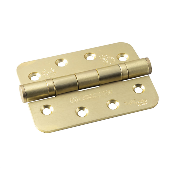 102 X 76 X 3Mm Ball Bearing Hinge Grade 13 C/W Screws (Pair) - Radius - Satin Brass