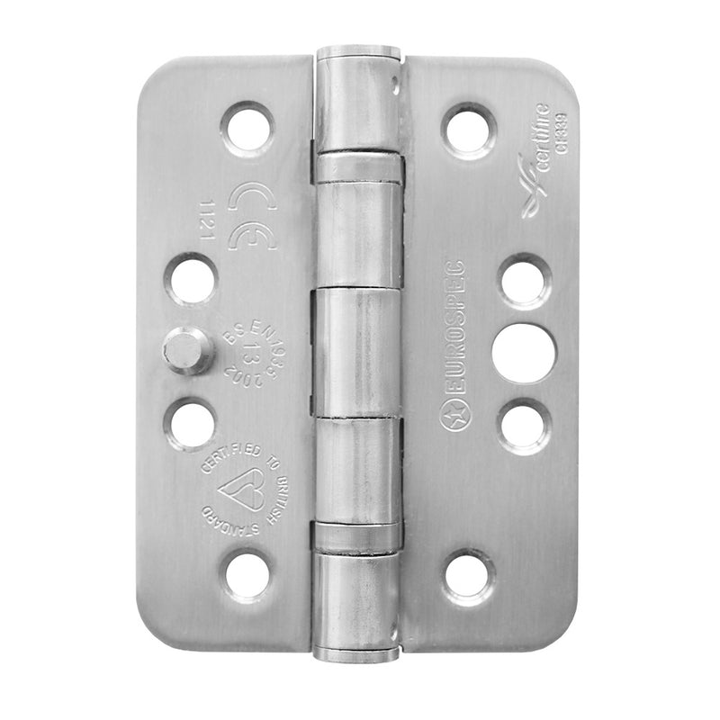102 X 76 X 3Mm Dog Bolt Ball Bearing Hinge Grade 13 C/W Screws Radius (Pair) - Satin Stainless Steel
