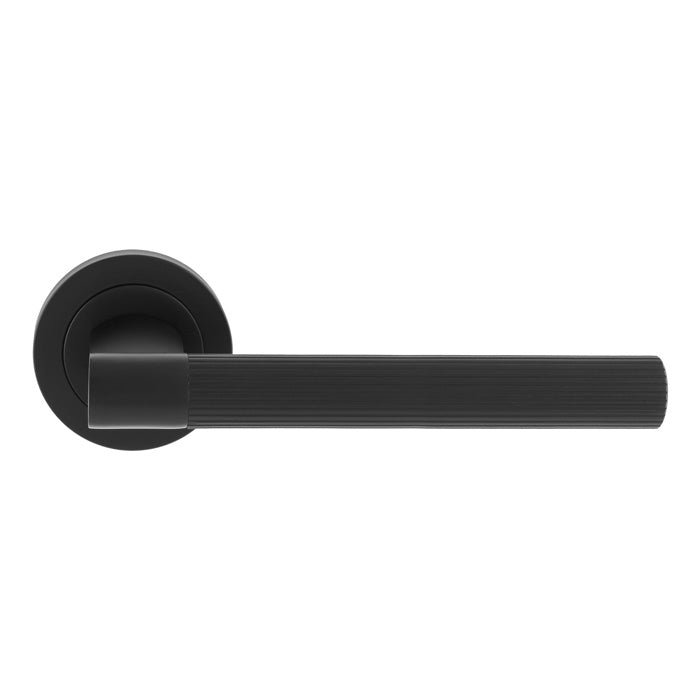 Hey Riga Lever Handle On Threaded Round Rose Ner (Matt Black) - Matt Black