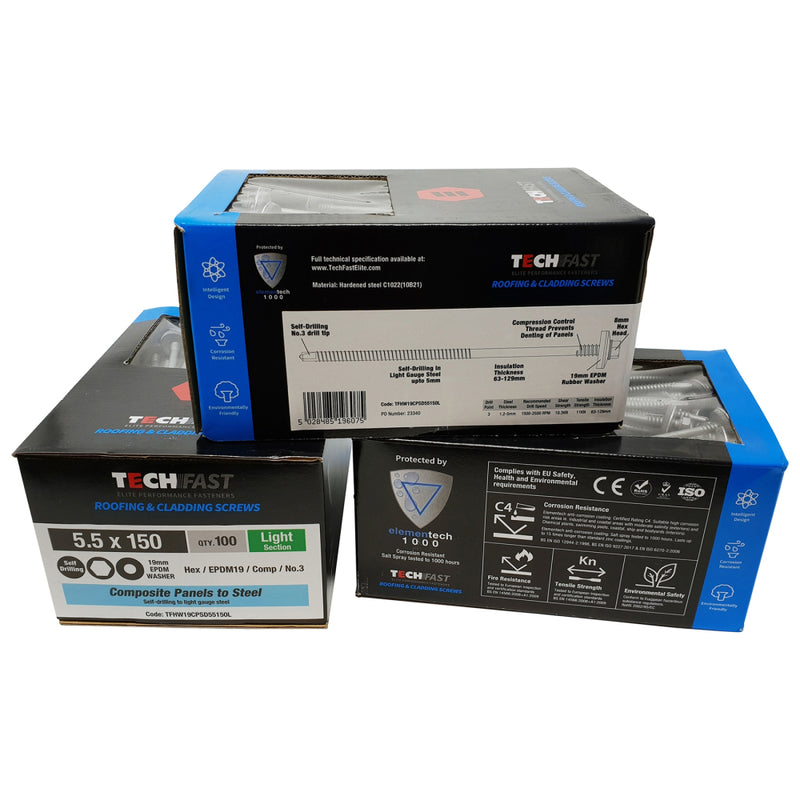 Techfast Hex/EPDM19/Comp/No.3 Per 100 (1000 hours) 5.5x85mm