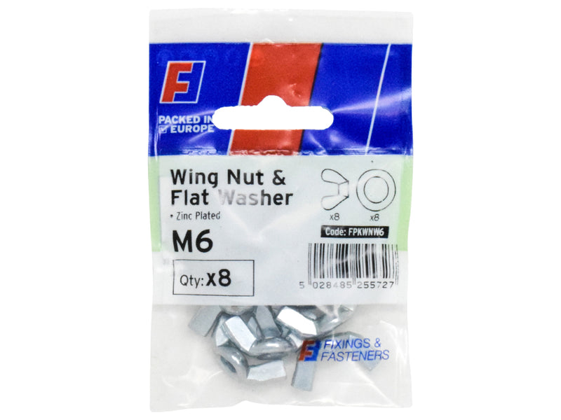 ForgePack Wing Nut & Washer 8 per Pk M6 ZP (S)