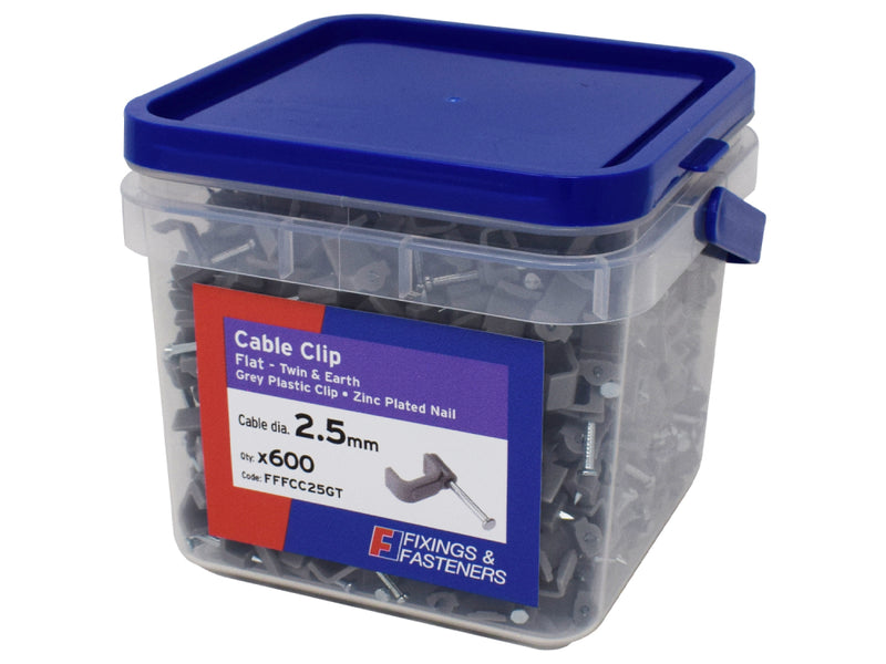 Flat Cable Clip 2.5mm Tub 600 Grey