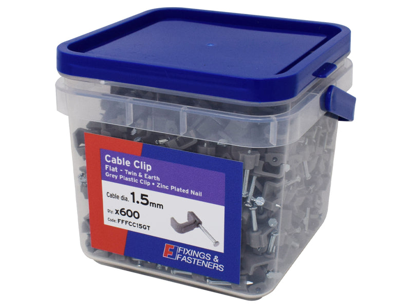 Flat Cable Clip 1.5mm Tub 600 Grey