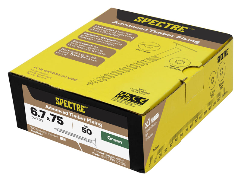 Flat Head Spectre 6.7x75mm Bx 50 T30 1000hr Green