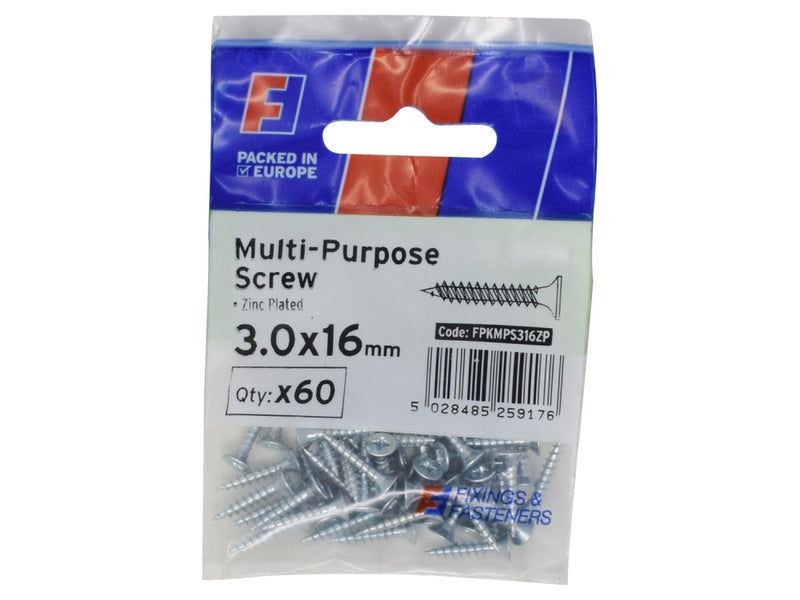 ForgePack Multi-Purpose Screw 60 per Pk ZP 3.0x16mm (S)