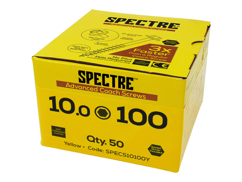 Spectre Coach Screw M6.0x80 Bx 100 Yellow Zinc