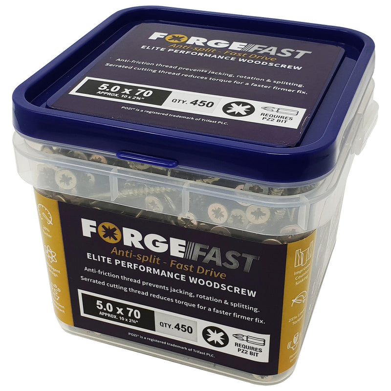 ForgeFast Pozi Comp ZY 5.0x60 Tub 500 Elite Woodscrew
