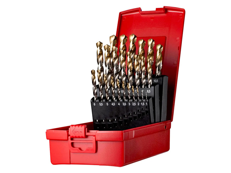 Dormer Drill Set 25pc DIN338 Metal Case Bright/TiN Per 1