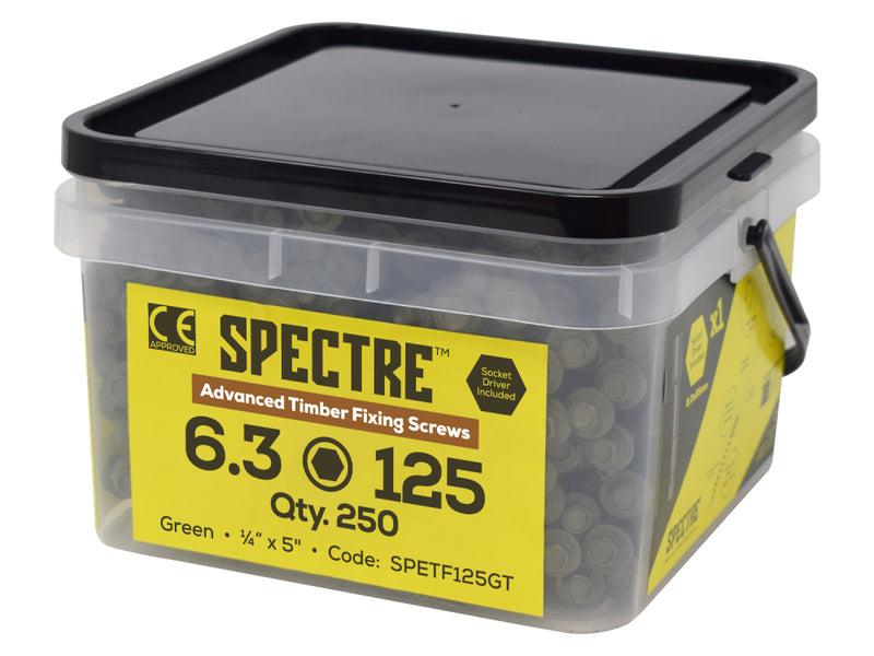 Spectre T/Fix Screw 6.3x125mm Tub 250 T17 Tip 1000hr Green