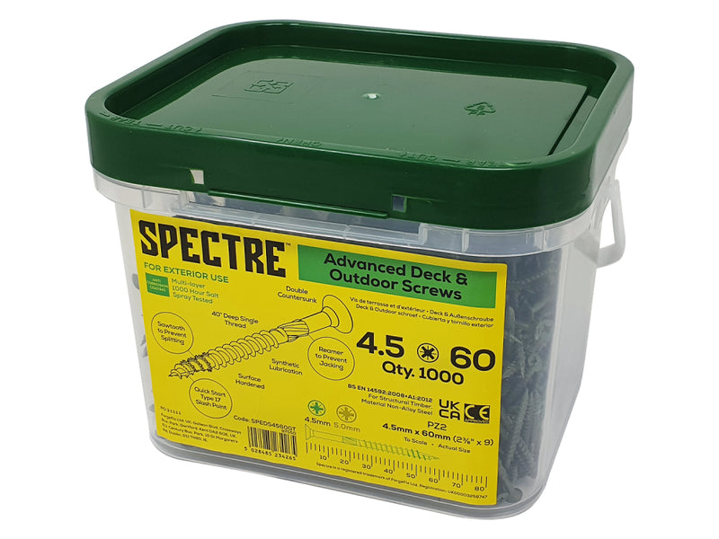 Spectre Decking Screw 4.5x60mm Tub 1000 - 1000 hours - Green