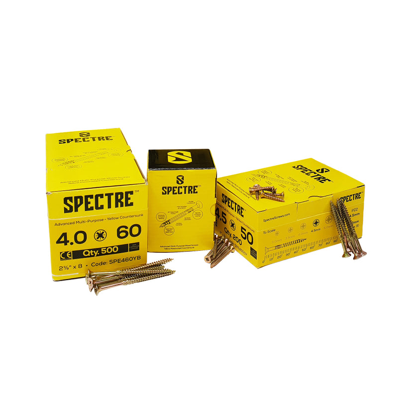 Spectre Woodscrew 4.0x50mm Bx 500 Yellow Zinc
