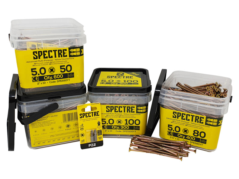 Spectre Woodscrew 5.0x100mm Tub 300 Yellow Zinc