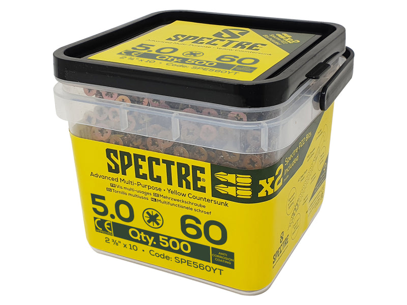 Spectre Woodscrew 5.0x60mm Tub 500 Yellow Zinc