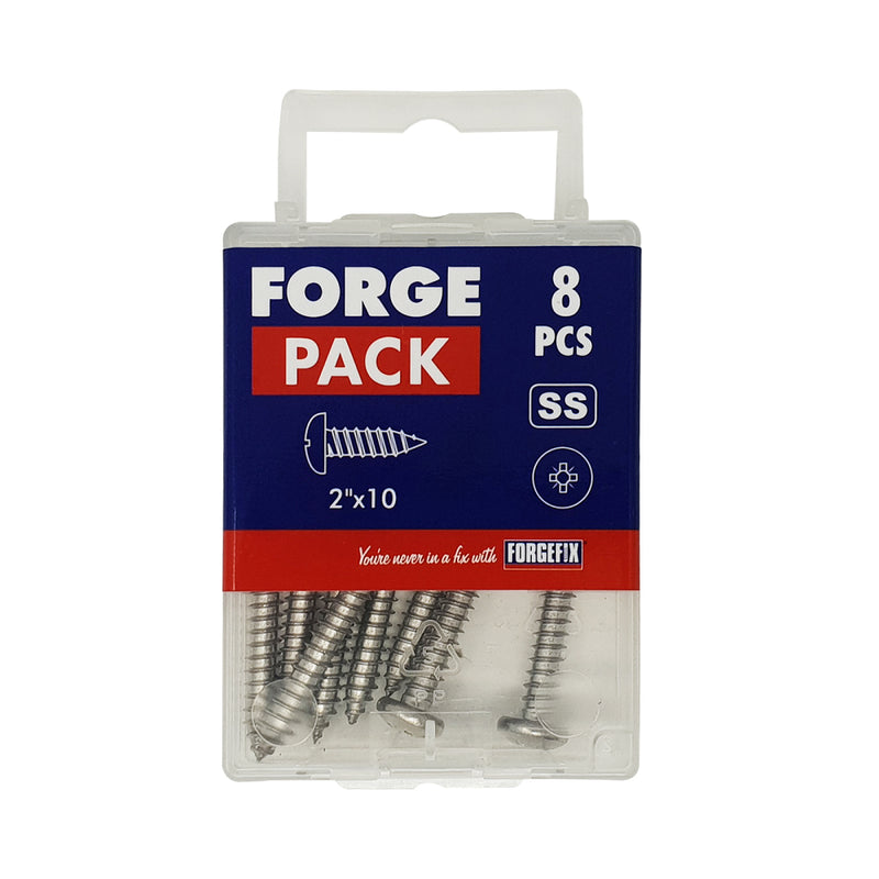 ForgePack S/Tapping Screw 10 per pk PZ PAN SS 1 1/2"x10
