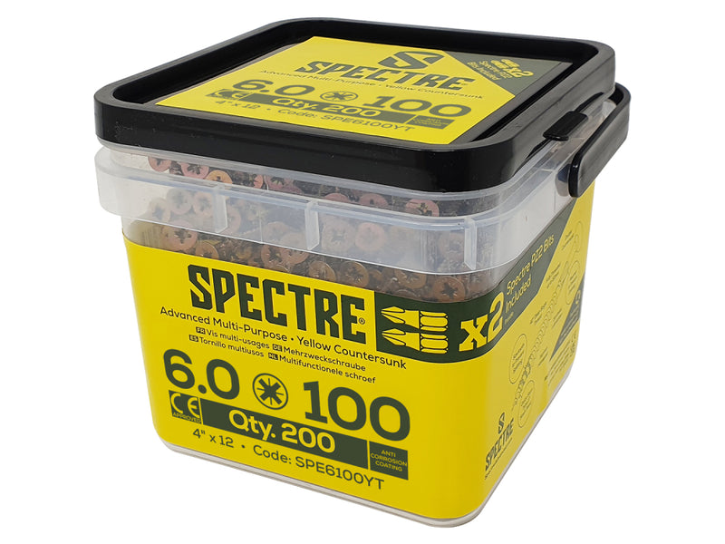 Spectre Woodscrew 6.0x100mm Tub 200 Yellow Zinc