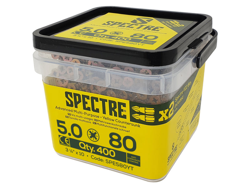 Spectre Woodscrew 5.0x80mm Tub 400 Yellow Zinc
