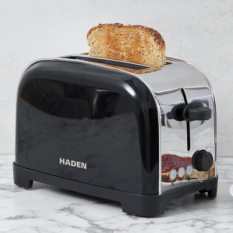 Iver Black Toaster 2 Slice - Compact Design with 6 Browning Settings & Anti-Jam Function