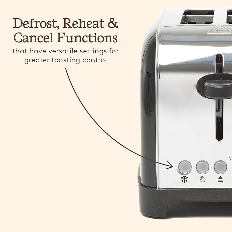 Iver Black Toaster 2 Slice - Compact Design with 6 Browning Settings & Anti-Jam Function