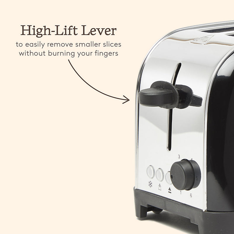 Iver Black Toaster 2 Slice - Compact Design with 6 Browning Settings & Anti-Jam Function