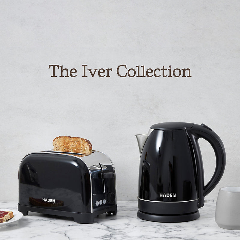 Iver Black Toaster 2 Slice - Compact Design with 6 Browning Settings & Anti-Jam Function