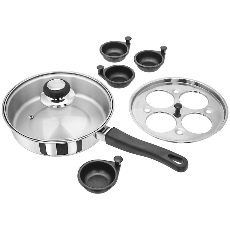 Judge Essentials Stainless Steel Four-Cup Egg Poacher with Lid - Silver