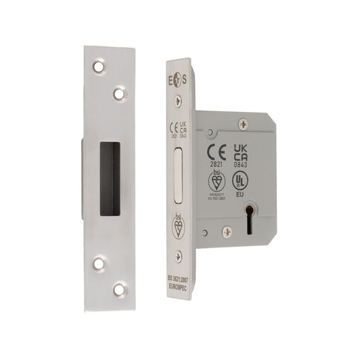 64Mm Bs Deadlock - 5 Lever - Square - Retail Pack - Satin Stainless Steel