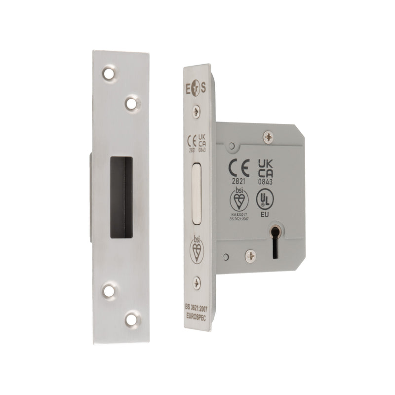 64Mm Bs Deadlock - 5 Lever - Square - Retail Pack - Satin Stainless Steel