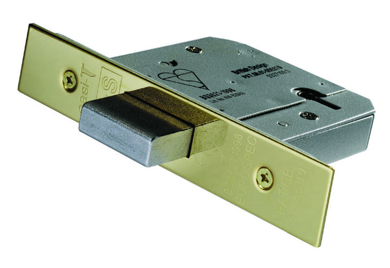 76Mm Bs Deadlock - 5 Lever - Square - Stainless Brass