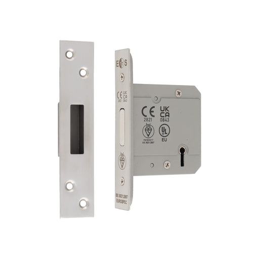 76Mm Bs Deadlock - 5 Lever - Square - Retail Pack - Satin Stainless Steel