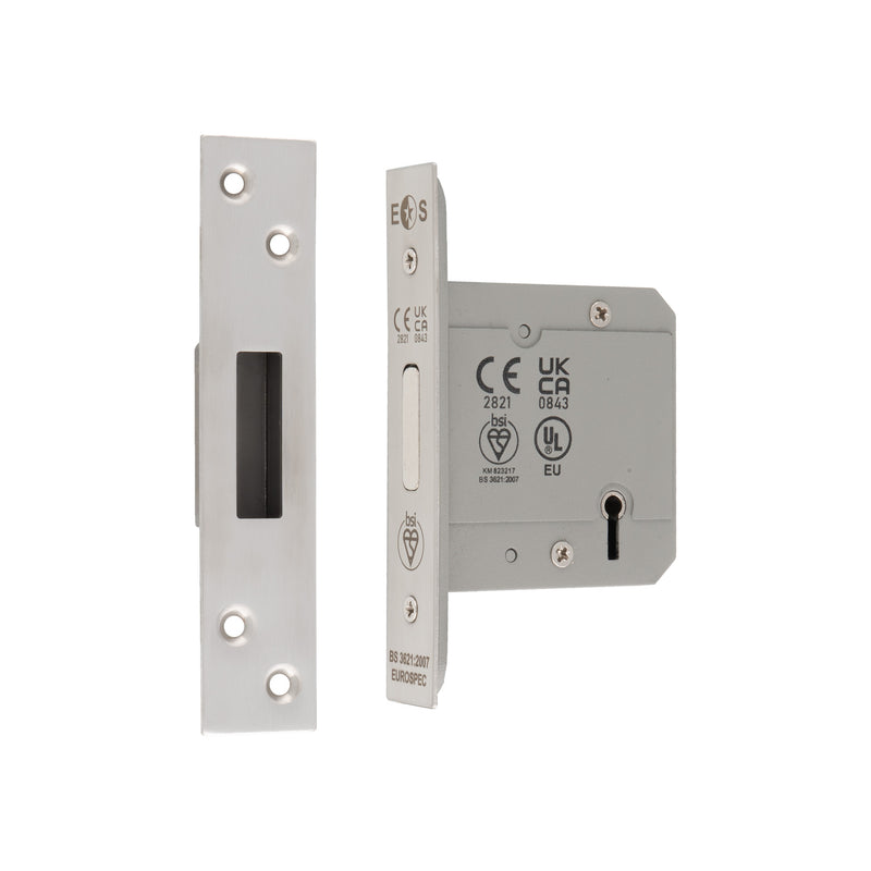 76Mm Bs Deadlock - 5 Lever - Square - Satin Stainless Steel