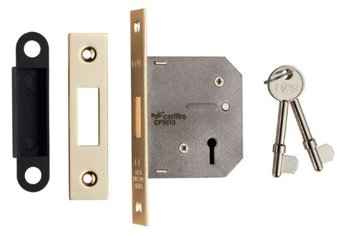 64Mm Dead Lock - 3 Lever - Square - Electro Brassed