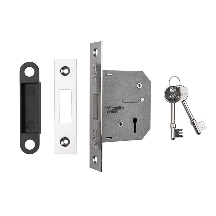 64Mm Dead Lock - 3 Lever - Square - Nickel Plated