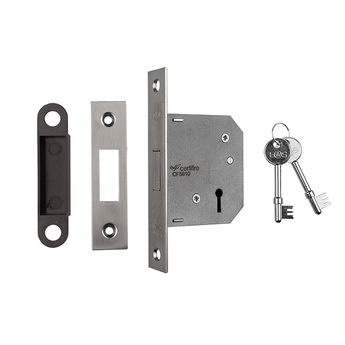 64Mm Dead Lock - 3 Lever - Square - Satin Nickel