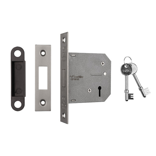76Mm Dead Lock - 3 Lever - Square - Satin Nickel